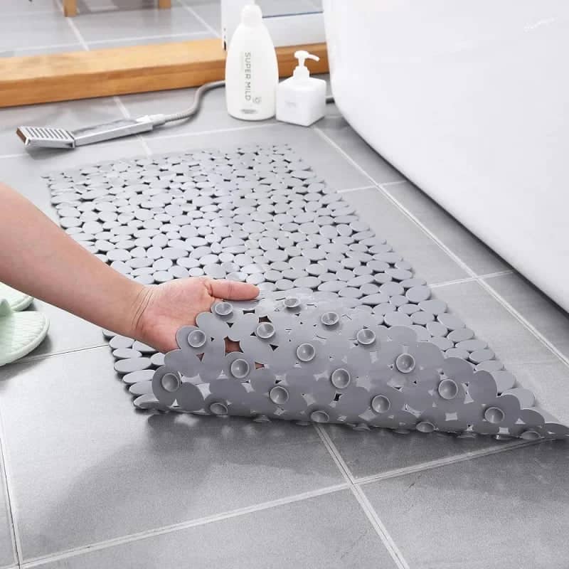 Tapis de douche antidérapant galets - couleur gris perle