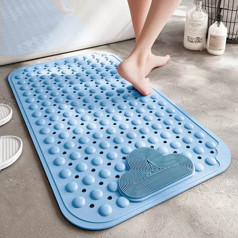Tapis de douche antidérapant personne âgée - couleur bleu azur