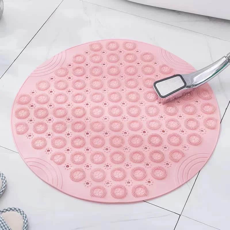 Tapis de douche rond antidérapant - couleur rose poudré