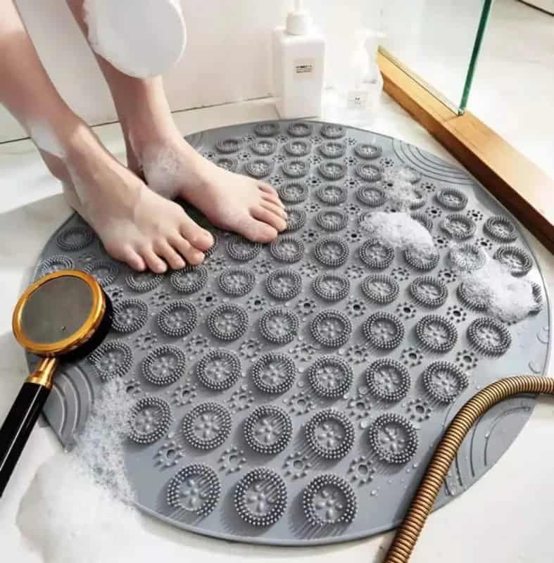 Tapis de douche rond antidérapant - couleur gris anthracite